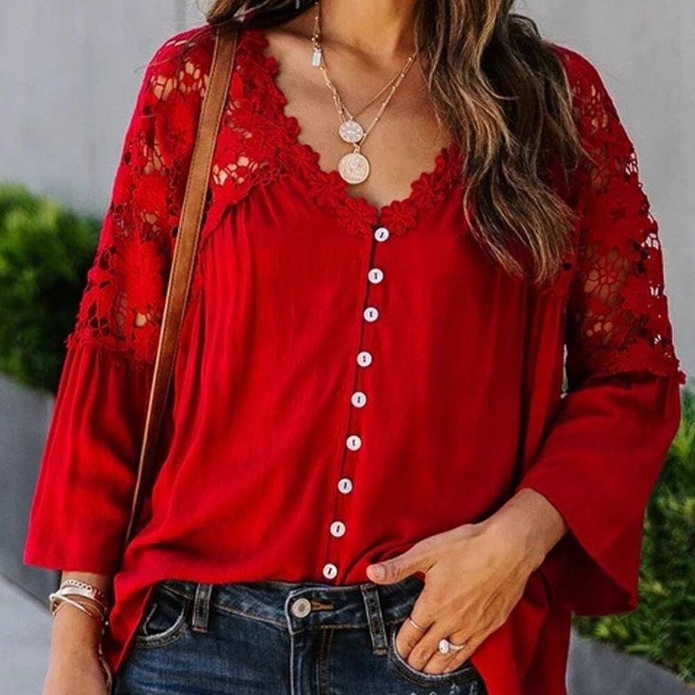 Autumn thin black lace shirt women's plus-size V-neck base top